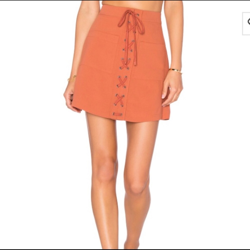 Lovers and friends Orange Lace Up Skirt